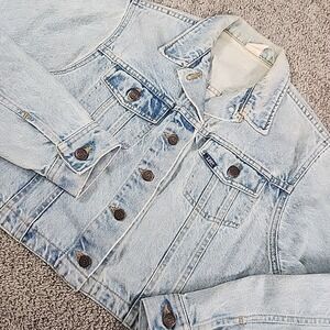 Vtg Lee Jean Jacket Womens‎ Medium Light Wash Acid Distressed Grunge 80s Trucker